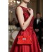 Evening Bag - Pleated Satin w/ Rhinestone Bow - Red - BG-92288R